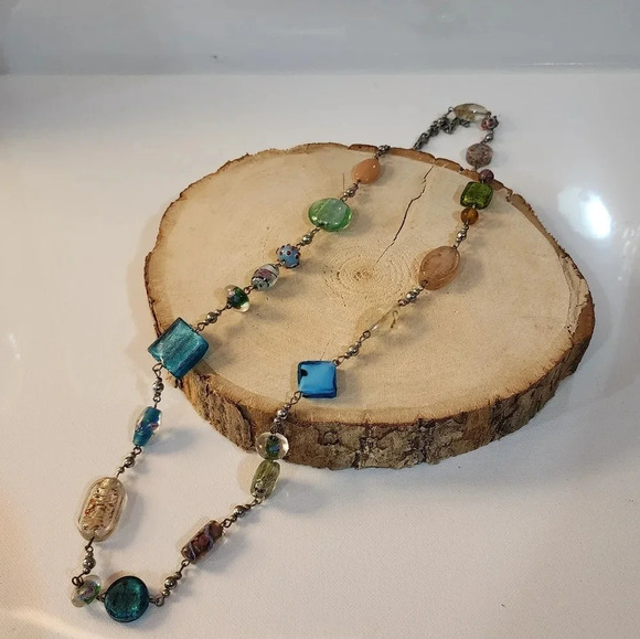 Premier Designs Venetian Multi-Colored Glass Bead 18" Necklace - Picture 1 of 6